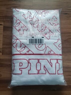 PINK Logo White & Red Beach Towel NWT